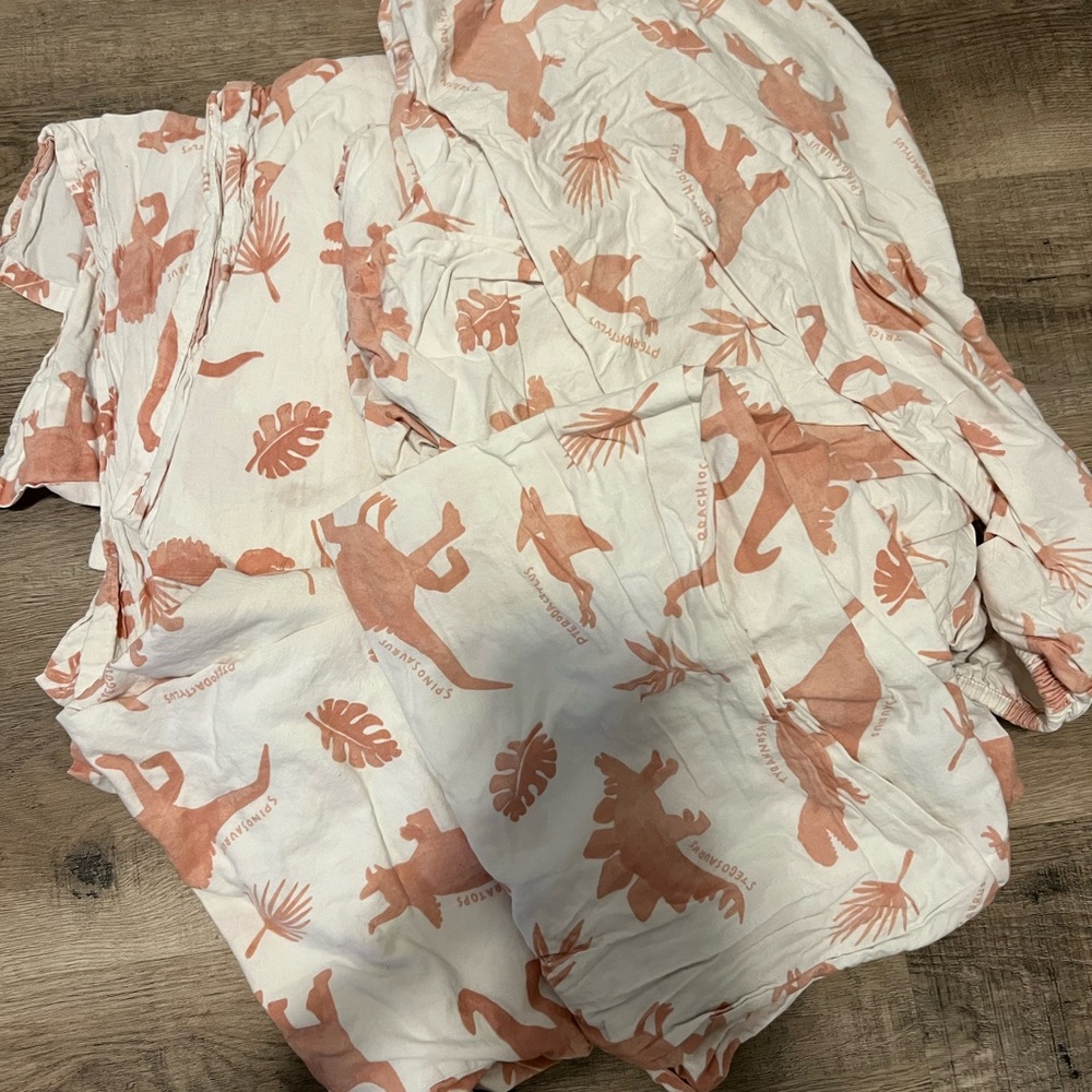 White and Pink Dinosaur Print Full Sheet Set